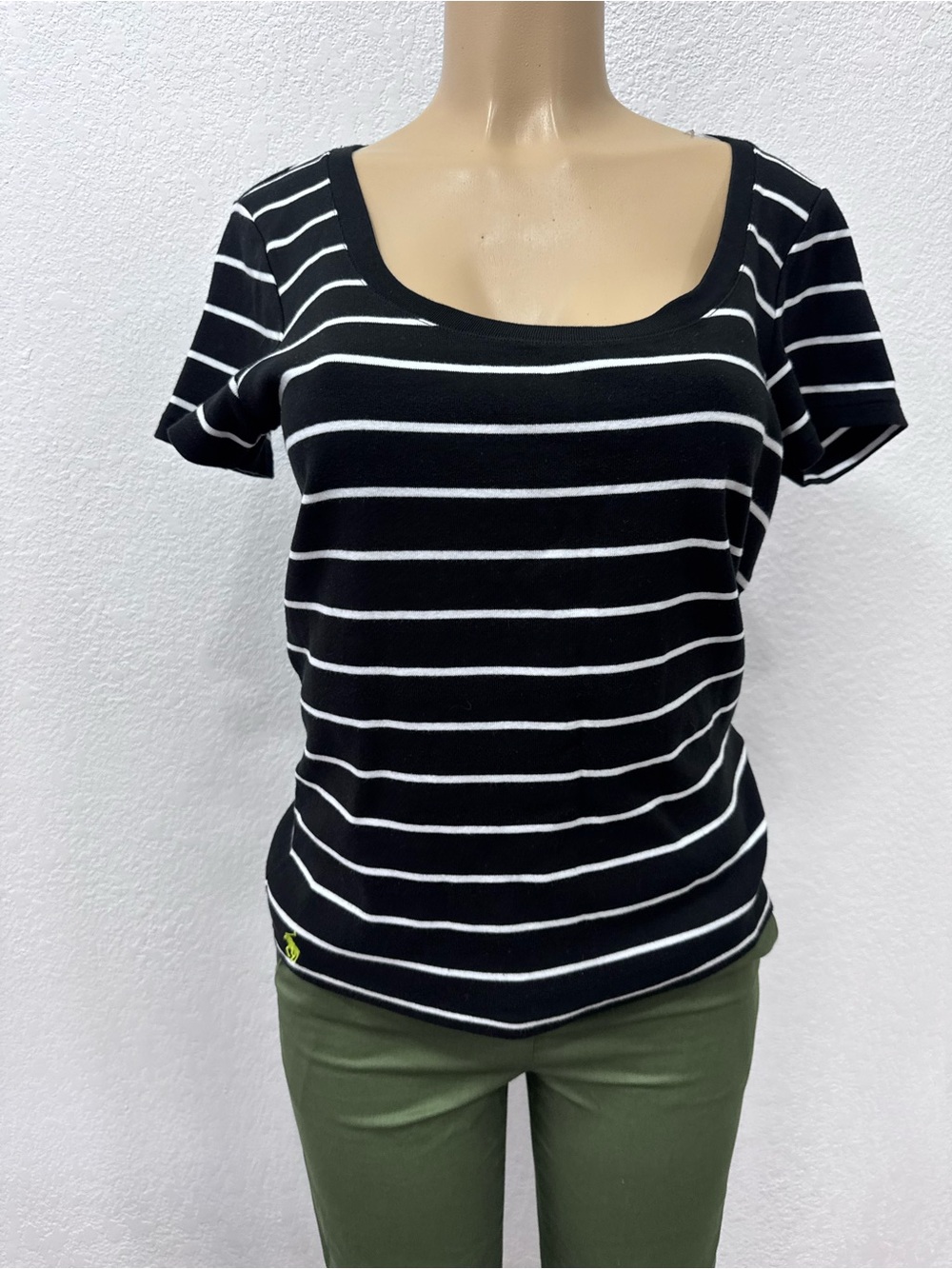 Ralph Lauren Black & White Striped Scoop Neck Tee women’s xl